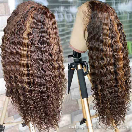 Pineapple wig products coloured human hair wigs design honey blonde highlighted human hair full lace hd deep wave frontal wigs